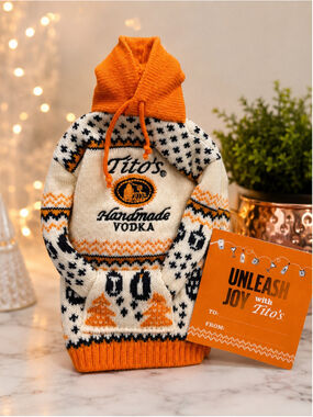 Tito’s Handmade Vodka Knit Bottle Sweater Gift Bag New